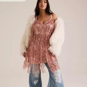 Torrid Festi Rose Gold Sequin Fringe Mini Dress